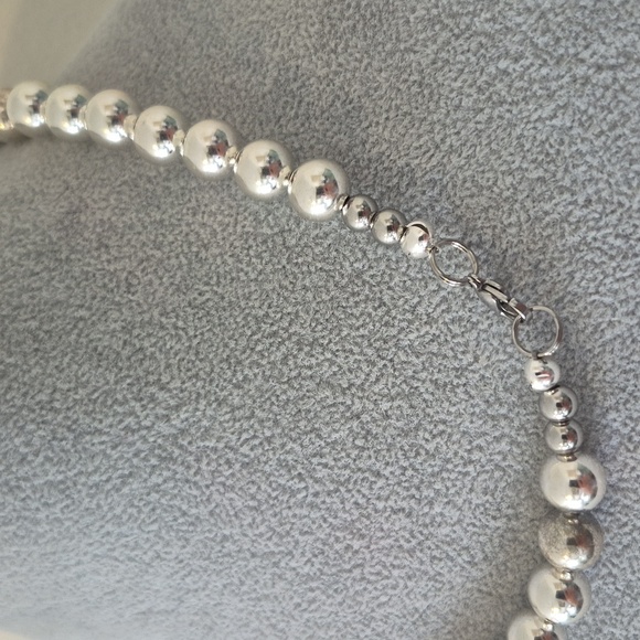 17 " STERLING SILVER 10 MM BEADED NECKLACE - Picture 2 of 4
